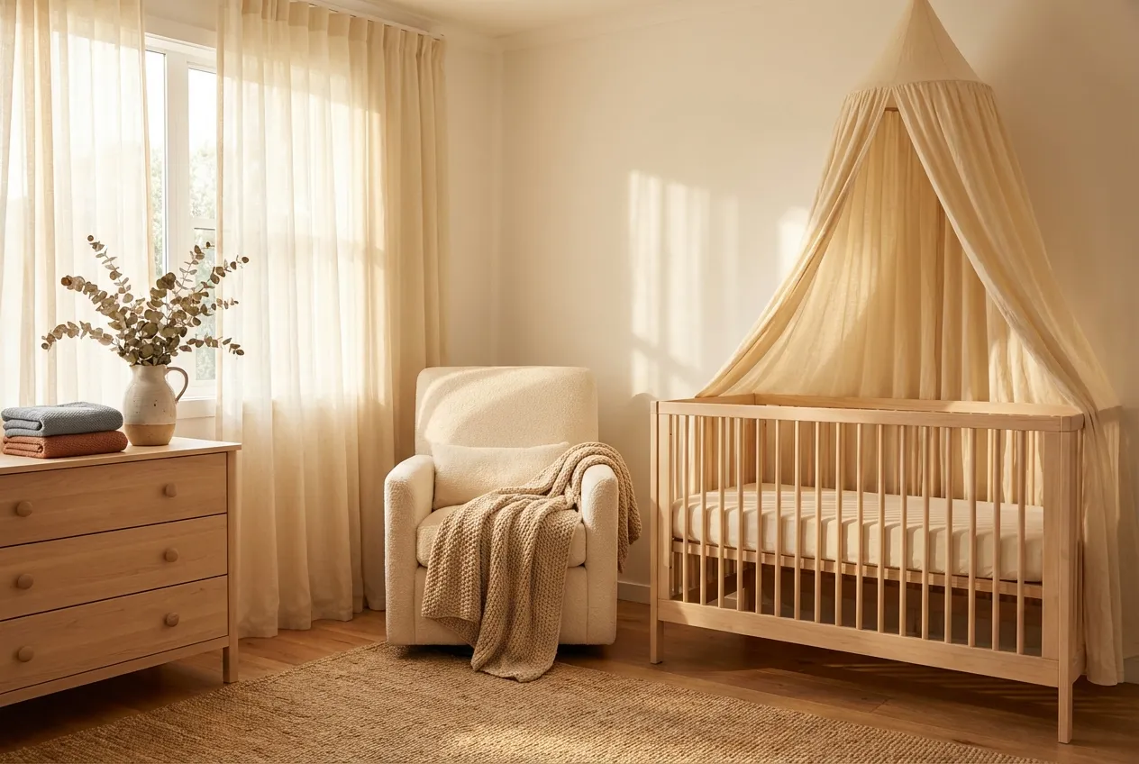 Serene nursery interior bathed in morning light